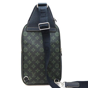 Louis Vuitton Navy Record Green Monogram Bag Avenue Sling Blue
